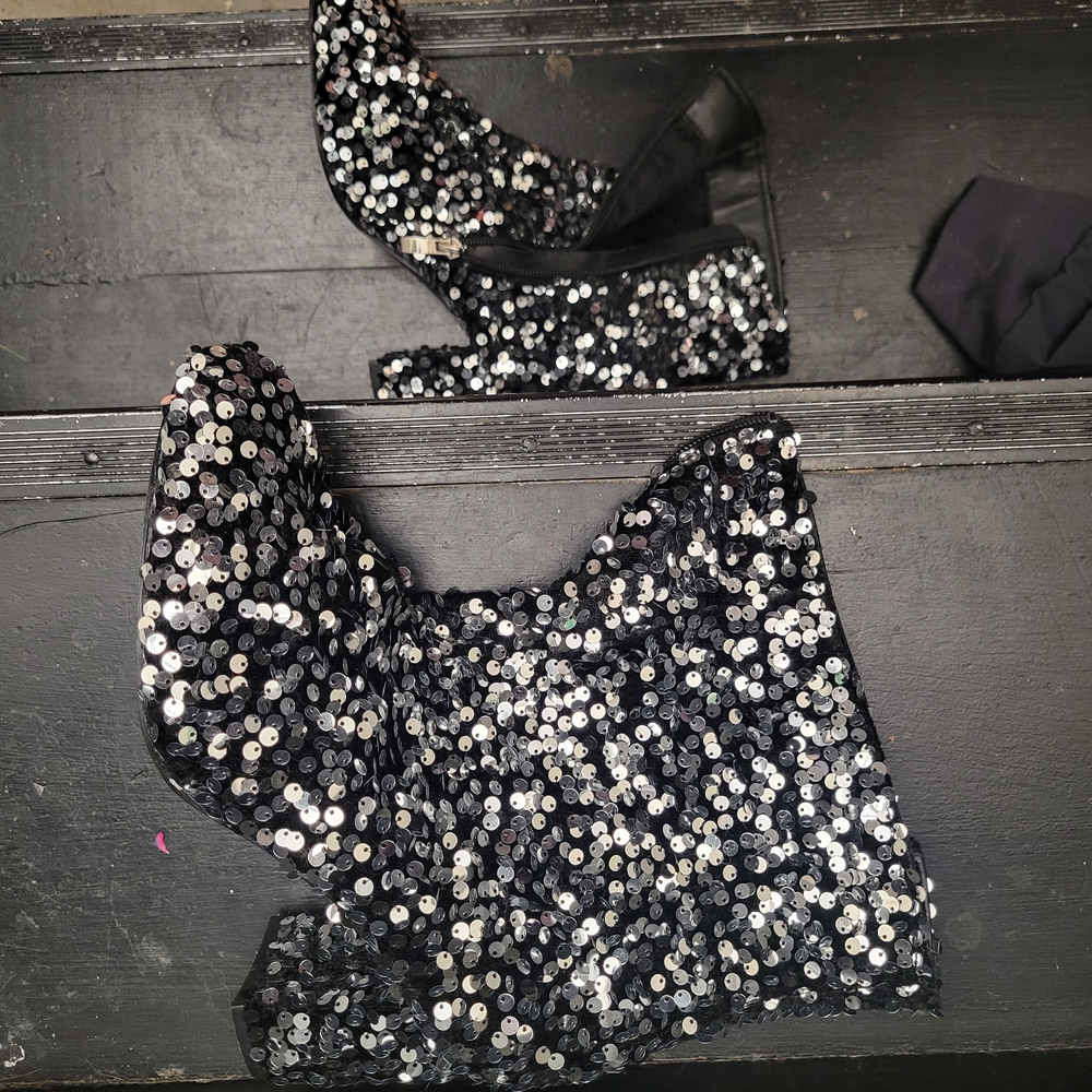 Sequin Ankle Booties in Black